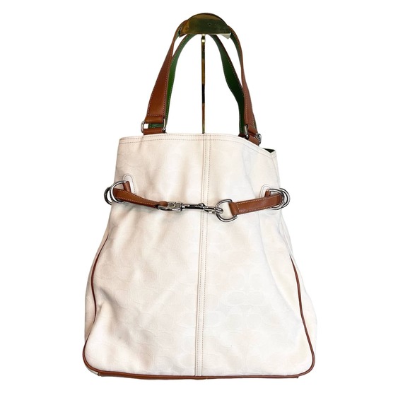 Coach Handbags - Coach White Leather Monogram Zebra Print Bucket Belted Shoulder Tote Bag
